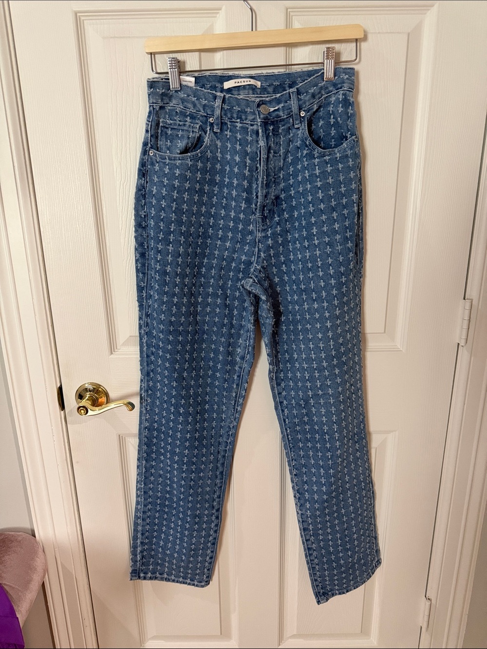 PacSun Blue Patterned Straight Leg Jeans dad jeans size 27